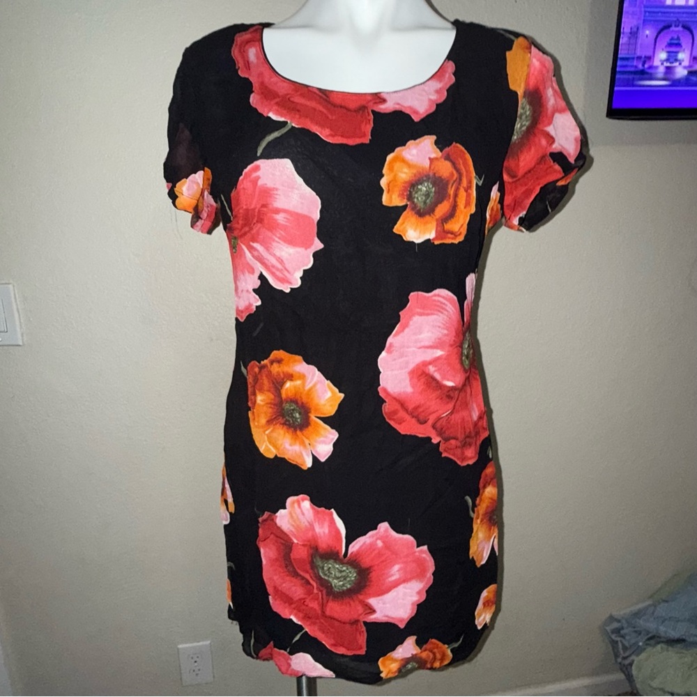 90s Floral Black Dress